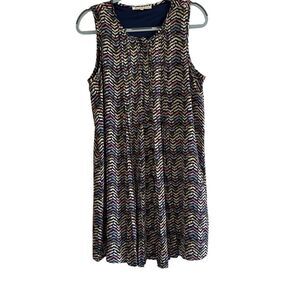 Daniel Rainn Women's M Shift Dress Multicolor Herringbone Short Pleats Buttons